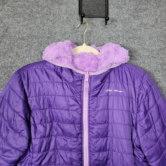 EDDIE BAUER 839OW031 Girls Purple Sherpa Lined Puffer Jacket SIZE LARGE - Picture 3 of 16